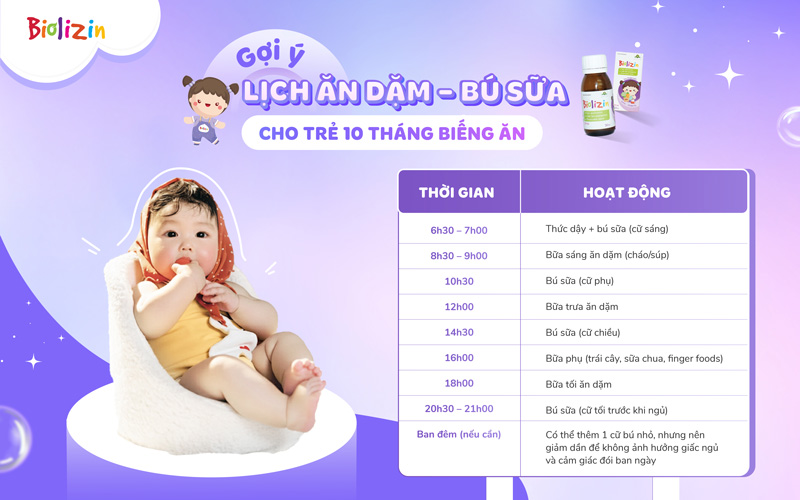 Lịch ăn - bú cho trẻ 10 tháng biếng ăn
