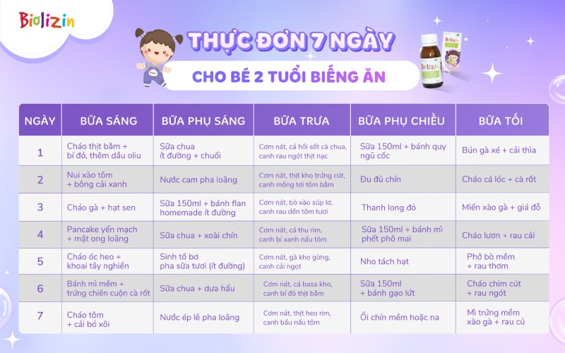 Gợi ý thực đơn cho trẻ 2 tuổi biếng ân