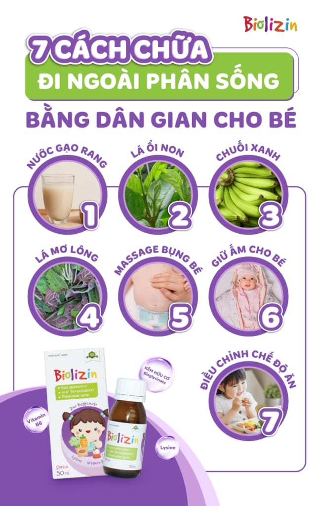 7 cách chữa đi ngoài phân sống bằng dân gian infographic