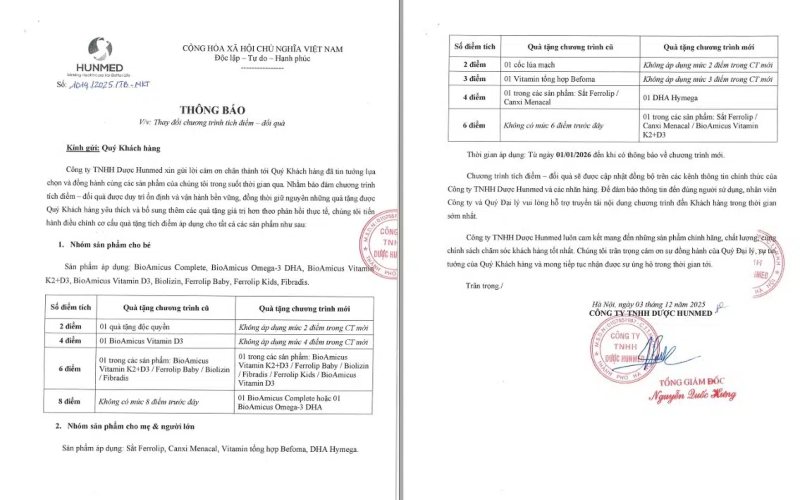 Thay đổi cách tích điểm cho kẽm Biolizin và các sản phẩm khác