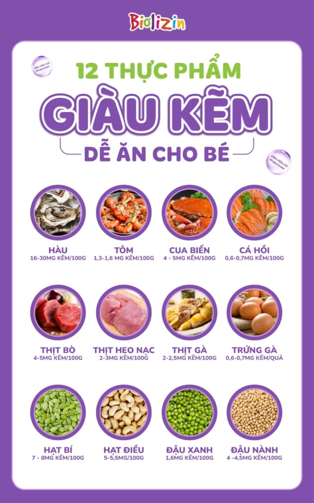 thực phẩm giàu kẽm cho bé infographic
