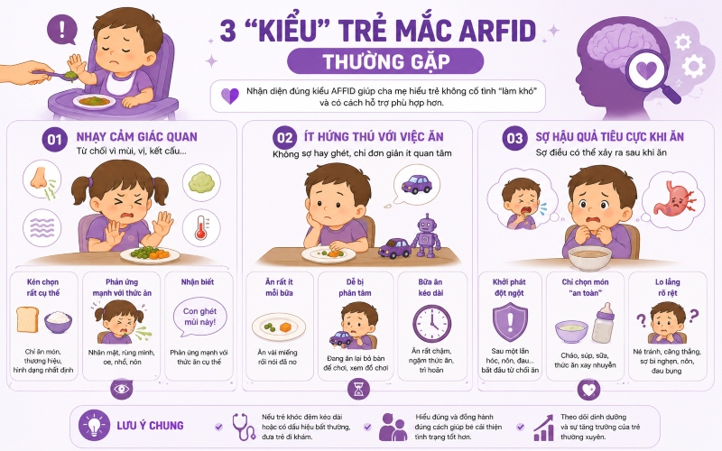 ARFID ở trẻ em thường biểu hiện ra 3 kiểu chính 