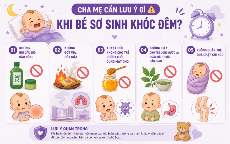 1 số lưu ý khi bé sơ sinh bị khóc đêm