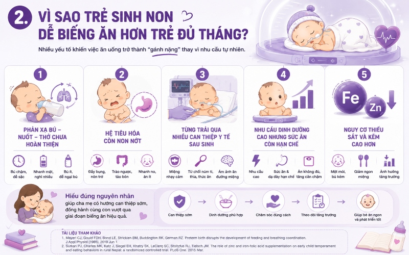Nguyên nhân trẻ sinh non dễ bị biếng ăn 