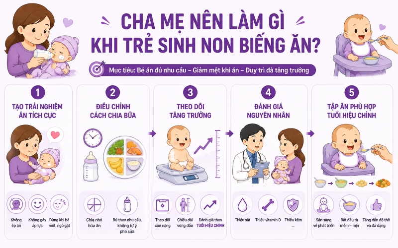 5 cách xử lý khi trẻ sinh non biếng ăn