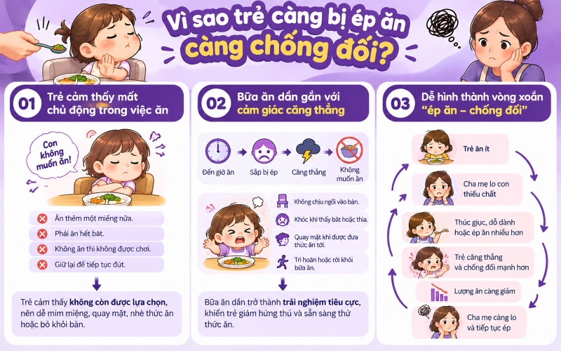 Trẻ bị ép ăn càng dễ chống đối