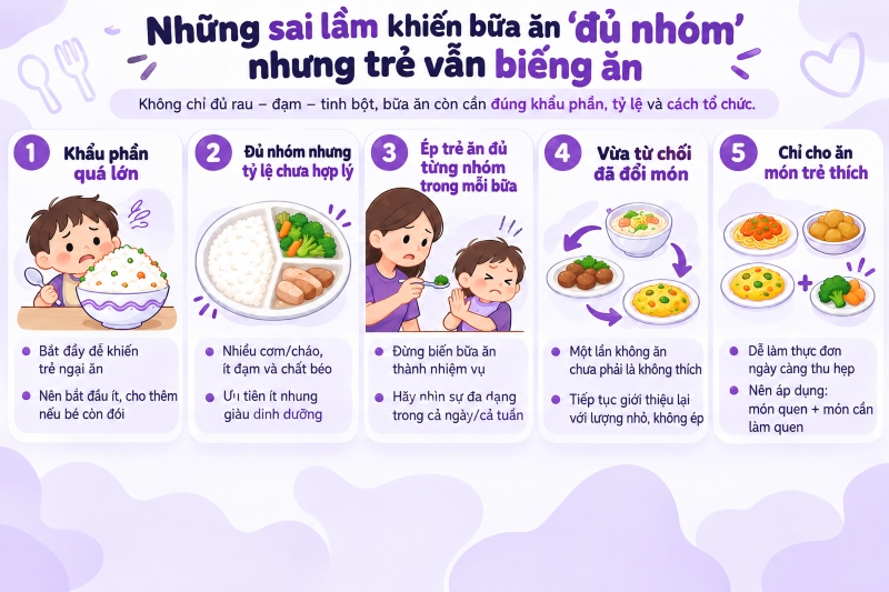 sai lầm khi kết hợp rau đạm tinh bột cho bé